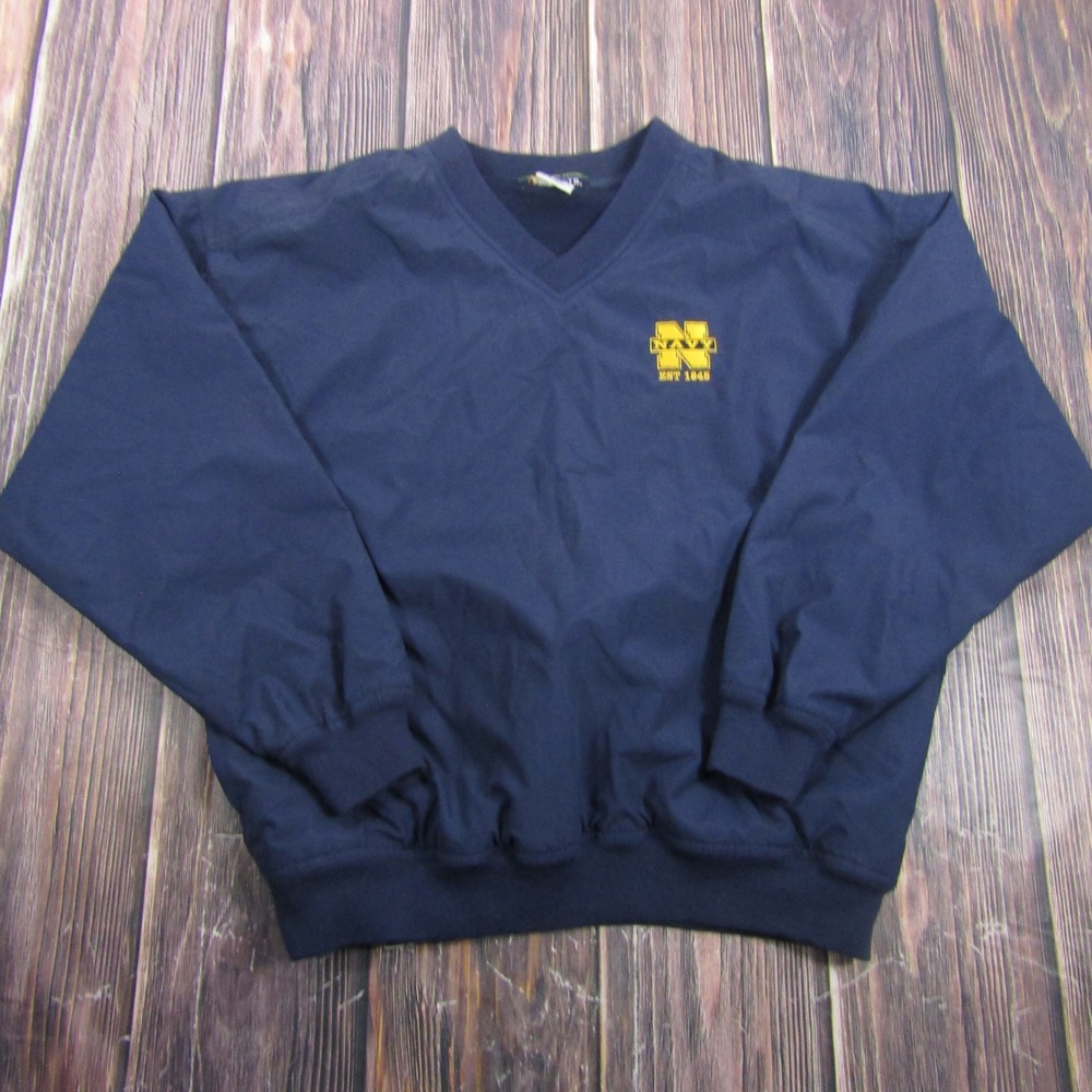 Divots Windshirt Mens Large Navy Blue V-Neck Pullover Golf Jacket NAVY EST 1845